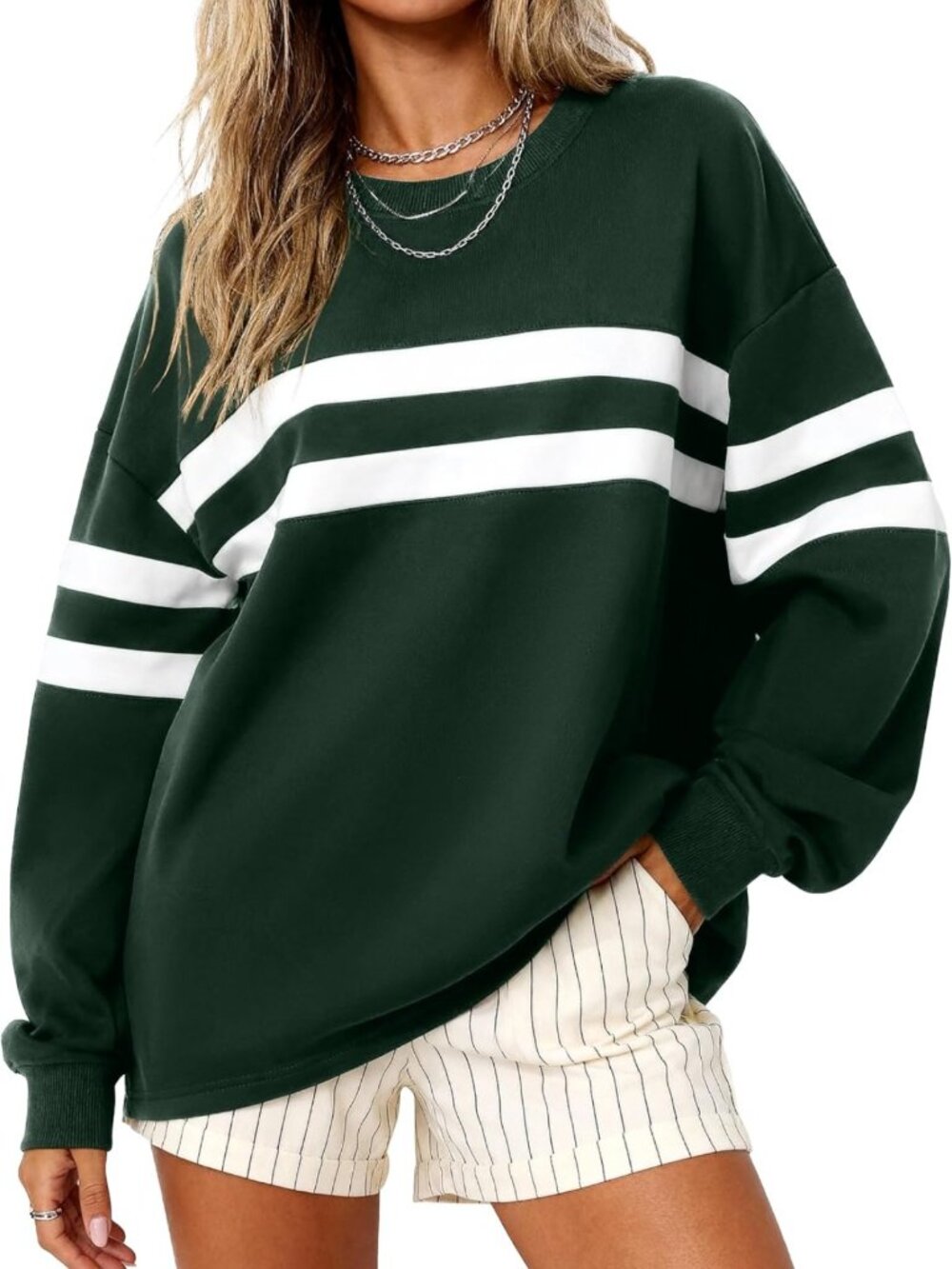 Oversized Striped Sweatshirt for Women | Cozy Fall Pullover Top